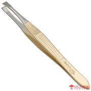 Пинцет для бровей Solinberg 047 (ручная заточка), золото/серебро, прямое окончание с четкими гранями