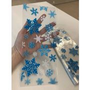 Подарочные пакеты прозрачные 15 х 25 см, 100 шт, голубые снежинки